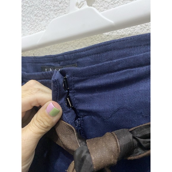 Theory Womens Dress‎ Pants 0 Blue  Wool/Linen Trouser Comfy Office Basic W/ Belt - Picture 2 of 6